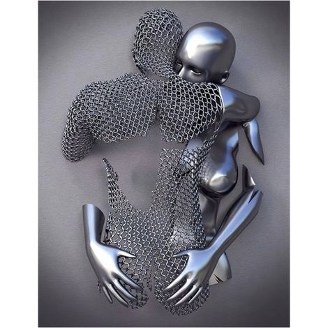 3D Effet Mur Art Abstrait Métal Sculpture Toile Moderne Peinture Décoration Murale 3040cm Gris