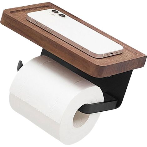 Support de toilette en bois noyer, fixation murale adhésive, étagère (1/5)