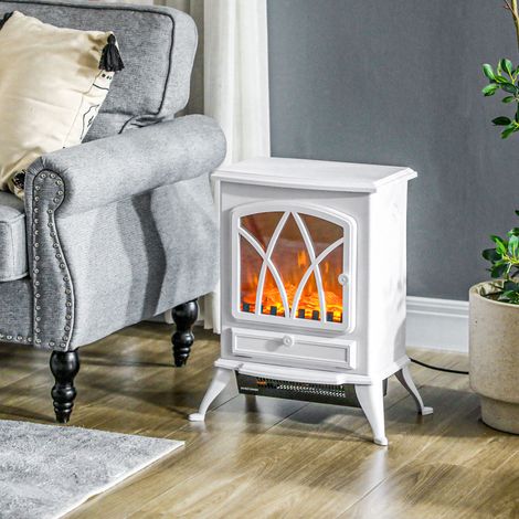 Cheminée électrique sur pied 1000 2000 W, blanc HaMi, fausse cheminée décorative avec effet flamme LED (1/4)