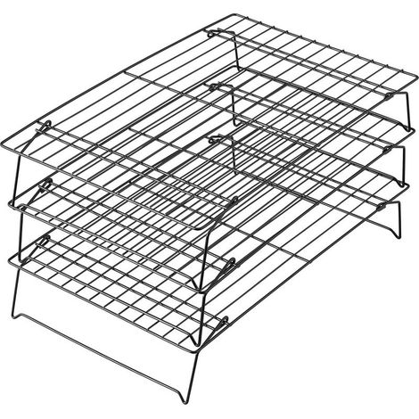 Grille de refroidissement idéale pour biscuits, gâteaux, etc. (Noire - 40 x 25 x 8 cm, trois niveaux, support non inclus) (1/5)