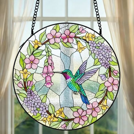 Suspension vitrail colibri attrape-soleil 25 cm décoration fenêtre oiseau cadeau maison (1/5)