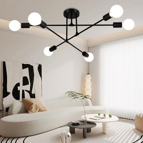 1 Plafonnier, Design Sputnik rétro, Métal antirouille, 6 douilles E27, Pour salon chambre cuisine (1/5)