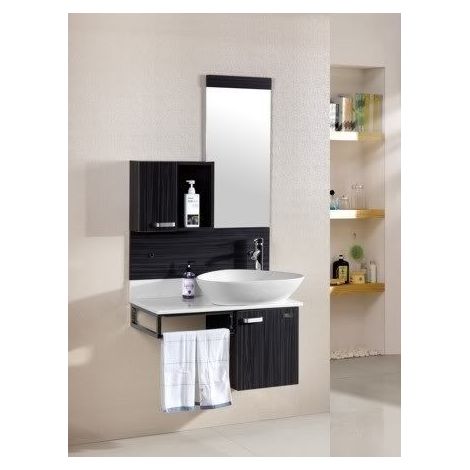 Bagno Italia Mobile Arredo Bagno 80cm moderno MDF sospeso wengè grigio con lavabo d'appoggio Mobili arredi 1 (1/5)