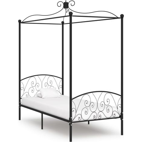 Lit à baldaquin Lit adulte pour 1 personnes, Structure de lit, Assemblage Facile, Noir Métal 100 x 200 cm OIB5600E (1/5)