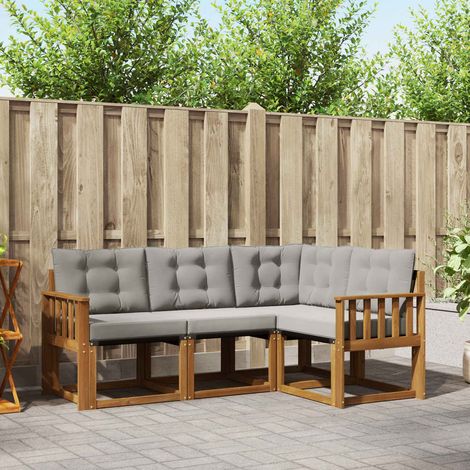 Outdoor-Sofagarnitur mit Kissen 4 pcs Natürlich und Hellgrau (1/5)