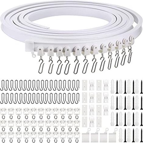 Rail coulissant silencieux pliable en plastique et acier de 5 m en forme de L ou de U, avec accessoires de fixation. (1/5)
