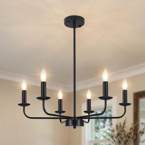 Lustre Salon 6 Lumières Suspension Luminaire Industrielle Lustre Noir (1/5)