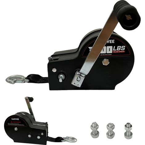 Treuil Manuel Robuste 3500lbs – Sangle 10m – Double Rapport 4:1/8:1 – Manivelle Portable – Pour Remorquage Bateaux, Camions, Rv, Atv (1/5)