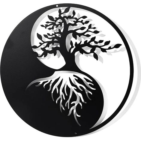 L'arbre de la vie mur métallique décoré de 30 cm mur yin et yang décoré mur noir pendu décoré silhouette mur décoré chambre salon salle de bain bureau jardin mur de l'hôtel (1/5)