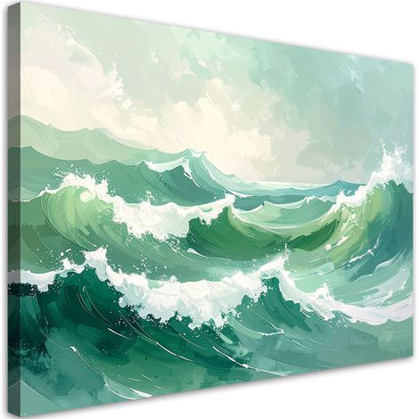Tableau déco Vagues de mer Paysage pastel Mer verte 90x60 (1/4)
