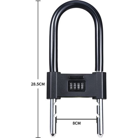 Serrure de porte vitrée en forme de U, grande serrure étendue pour la maison, serrure pour porte de magasin, serrure pour porte double, antivol, à code, noire, 285 mm (1/4)