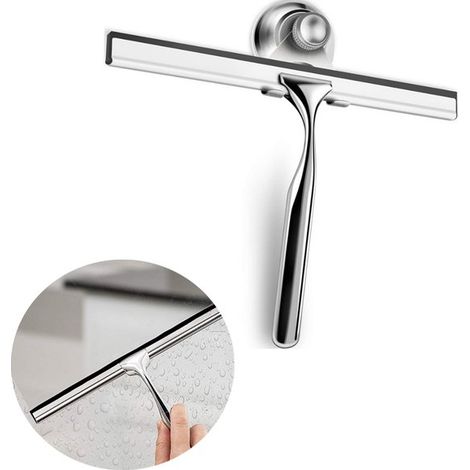 Escobilla de ducha de acero inoxidable, Con gancho autoadhesivo para colgar y moderno acabado plateado, Para baño y ducha, 1 unidad (1/5)