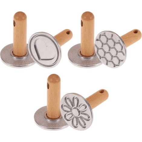 Set de 3 tampons à biscuits – Avec poignée en bois – Métal – Formes de biscuits – Accessoire de cuisine (1/5)