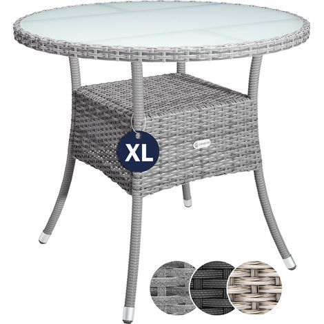 CASARIA® Tavolo Rotondo da Giardino Polyrattan 80 cm Piano in Vetro 5mm Altezza Regolabile Tavolino da Caffè Terrazza Balcone  Grau XL (de) (1/5)