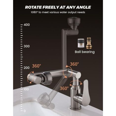 NALOOKAMIC Robinet Cuisine Rabattable, 1080° Flexible Rotation Mitigeur Cuisine,Robinet Evier Sous Fenêtre en Acier Inoxydable Noir