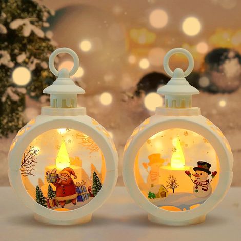 Lanterne de Noel,Lot de 2 Lanterne Decorative,Lanterne de Noel avec Neige,NoëL Suspendu Lampe,Père NoëL et Bonhomme de Neige Lanterne,pour Noel (1/5)