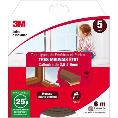 Universal Tür-/Fensterdichtung in sehr schlechtem Zustand, 2,5 bis 6 mm x 6 m, braun 3M