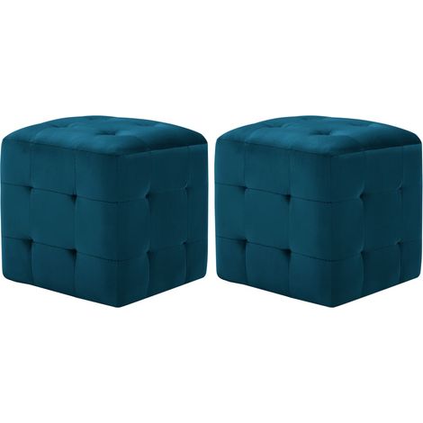 Set di 2 pouf poggiapiedi 30 x 30 x 30 cm in tessuto di velluto blu DEC032755