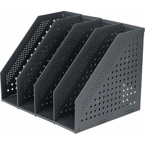 Porte-revues Pliable 4 Compartiments Boîte de Rangement Réglable Organiseur de Bureau Serre-Livres Support Range Document Dossier Magazine Livre Module de Classement Fichier Casier Stockage(Noir) (1/4)
