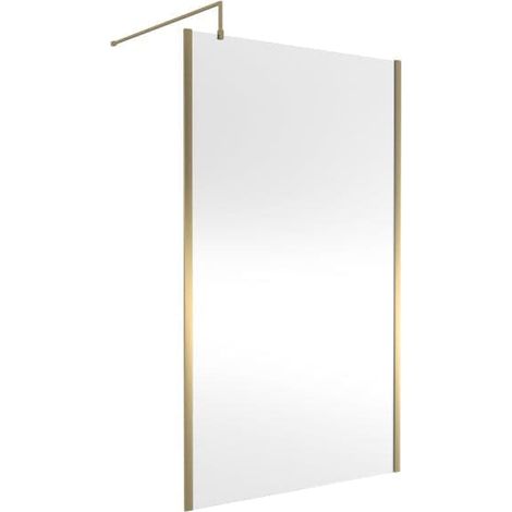 Nuie Outer Framed Wetroom Screen 1200mm W x 1850mm H with Support Bar 8mm Glass - Brushed Brass (1/5)