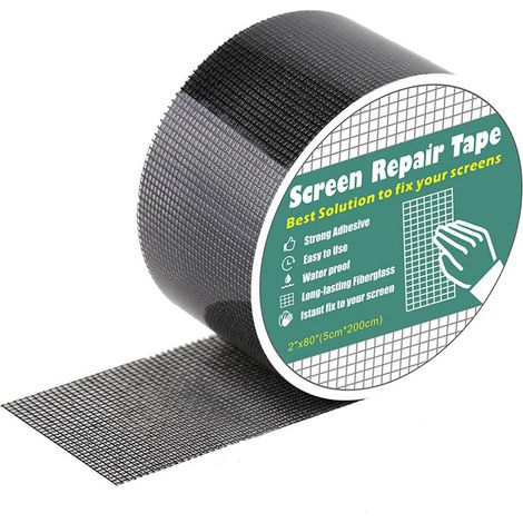 Kit de réparation de moustiquaire de 2 m (6,56 pi) : ruban adhésif puissant, imperméable, en fibre de verre, pour réparer les trous et les déchirures des moustiquaires de fenêtres et de portes. (1/5)