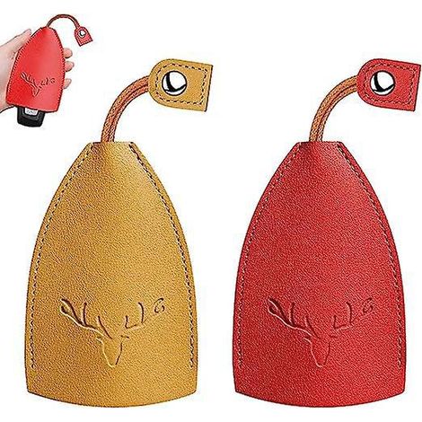 lot De 2 (rouge + Jaune), Porte-cls De Voiture En Cuir, Porte-cls Portable En Cuir Pu Tanche De Grande Capacit Ne Tombe Pas Facilement Pour Protg (1/5)