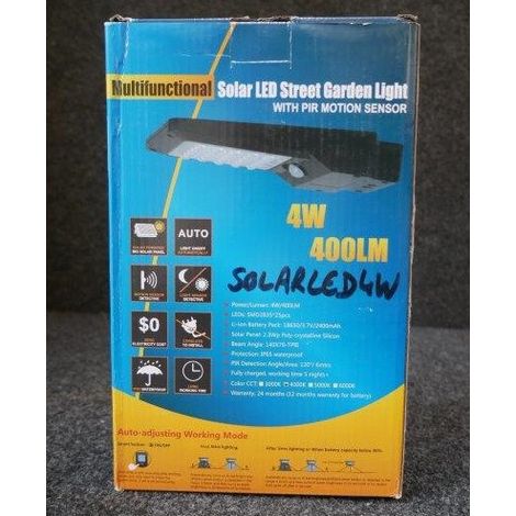 Projecteur extérieur solaire LED 4W noir à détecteur 224x137x41.5mm 4000K 400lm sur batterie IP65 SOLAR