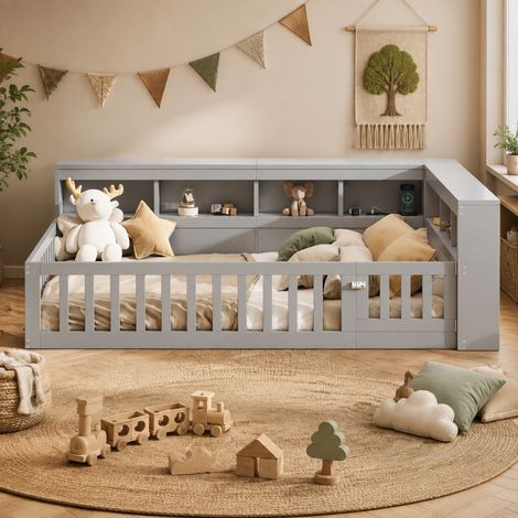 Letto divano per bambini 140x200 cm grigio con contenitore, senza materasso – MEUBLIV (1/5)