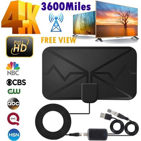 Antenne TV intérieure numérique 3600 Mile 4K, antenne TV numérique DVB-T HD pour plus de chaînes, noir (1/5)