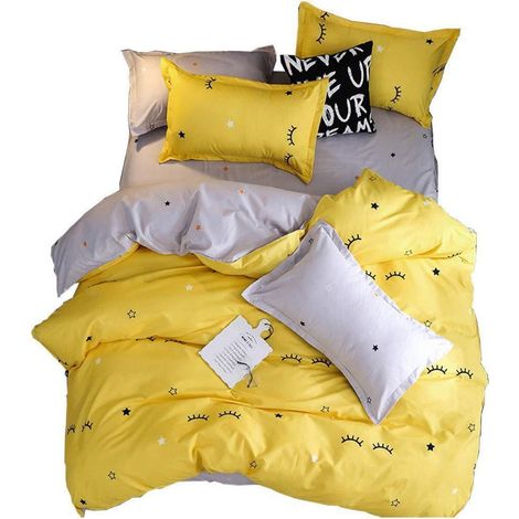 Bettwäsche-Set 4-teilig Mikrofaser Gelb Wimpern 240x220cm Bügelfrei