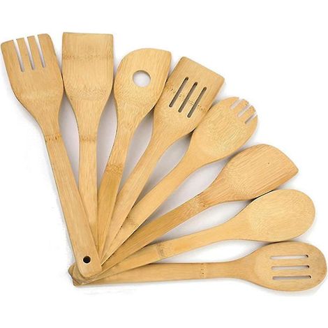 Ensemble de 8 spatules et cuillères de cuisine KitchenAid, fabriqué à partir de bois 100 % FSC. (1/5)