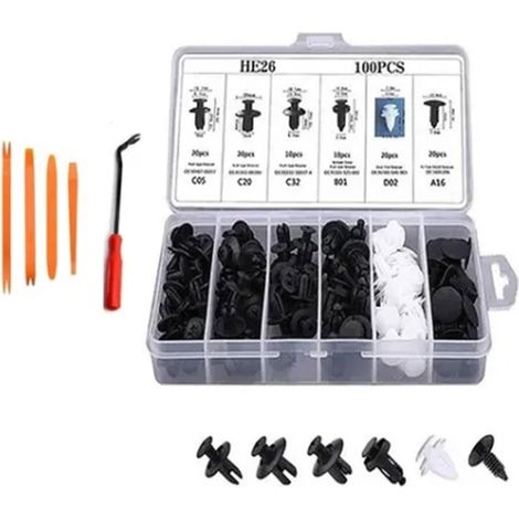 Clips de retenue de pare-chocs, 100 pièces, avec dissolvant de fixation, Rivets en plastique pour voiture, Kit de fixation (1/5)