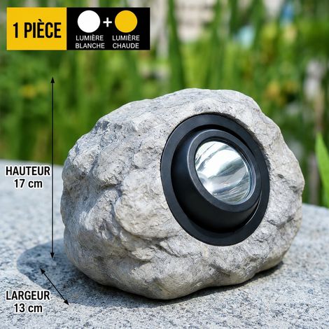 Lampe solaire d'extérieur imitation pierre granite gris résine IP55 lumière chaude et blanche gris 18 × 21 × 23,5 cm 1,74 kg – Livraison gratuite