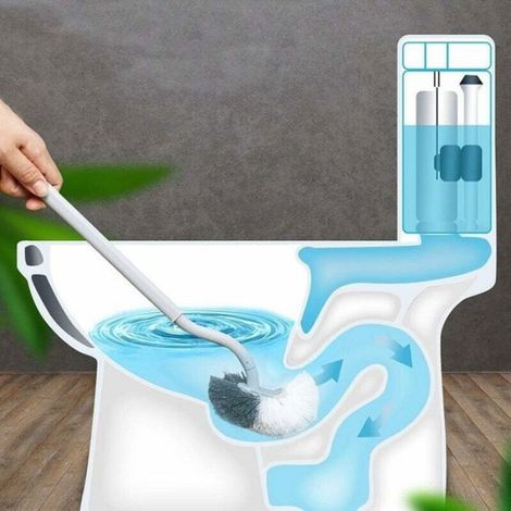 Brosse De Toilette - Manche Long 40 Cm - Tête C Incurvée Pour Nettoyage Sous Rebord - Poils Mixtes Rigides Et Souples - 2 Pièces (1/5)