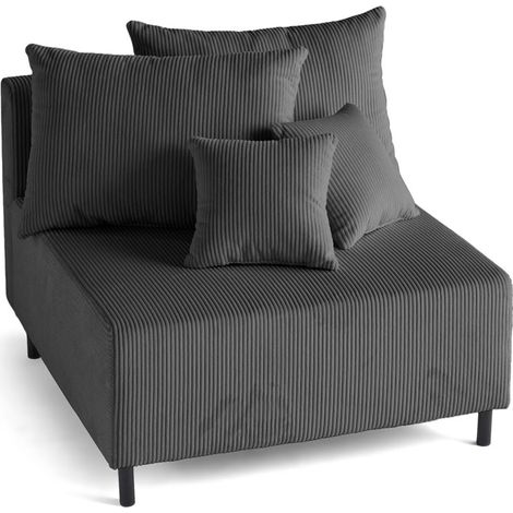 Lisa Design – Module d'assise sans accoudoirs en velours côtelé gris foncé – Canapé modulable 1 place – Structure bois massif et panneaux de particules (1/5)
