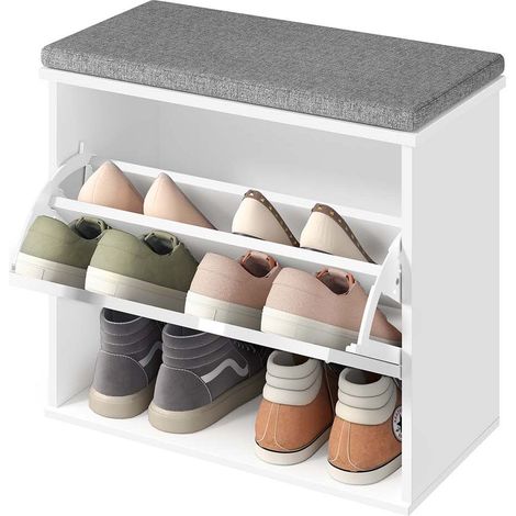 Banco zapatero tapizado mueble de entrada de 3 niveles para 6 pares de zapatos cajón abatible 30 x 60 x 535 cm para entrada o dormitorio blanco 120008037 (1/5)