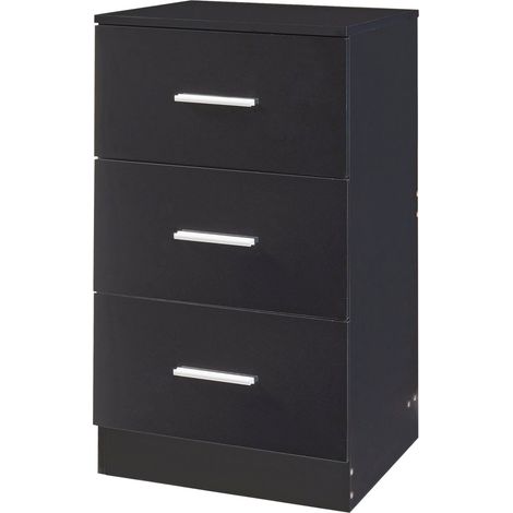 Comodino cassettiera mobile contenitore Aurdal con 3 cassetti pannello di particelle 66 x 37 x 35 cm nero b ant 030011006