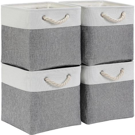 Stoffaufbewahrungswürfel – 4 Stück – Leinen und Metall – Faltbar, 33 x 33 x 33 cm – Für Kleiderschrank und Regal – Grau-Weiß (1/5)