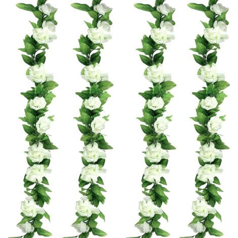4 Pièces Guirlande de Fleurs Artificielles Deco, Guirlande de Vigne Roses Plantes Artificielles Suspendu pour Décoration du Mariage Fête Jardin, Blanc 9.8M (1/5)