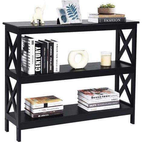 COSTWAY Mesa Consola Mesa Auxiliar de 3 Niveles Mesita con Estante Estantería 100x30x80 centímetros Mueble para Salón Pasillo Negro (1/5)
