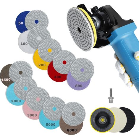 Disque de polissage diamant 14 pièces tampons de polissage marbre 100mm diamant polissage pads pour granit pierre béton carrelage 50-8000 disque polissage pour meuleuse (1/5)