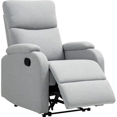 HOMCOM Poltrona Relax Reclinabile Manuale 60°, Poltrona con Poggiapiedi, Poltroncina Reclinabile con Schienale Imbottitura Spessa in Tessuto per Camera da Letto, Salotto e Soggiorno, Grigio (1/5)