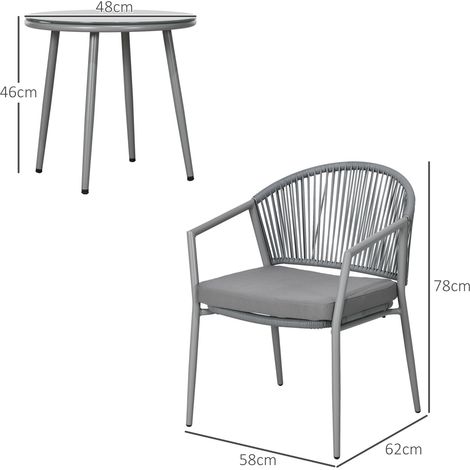 Salon de jardin élégant 2 fauteuils + table basse, cadre acier gris, idéal pour jardin et terrasse