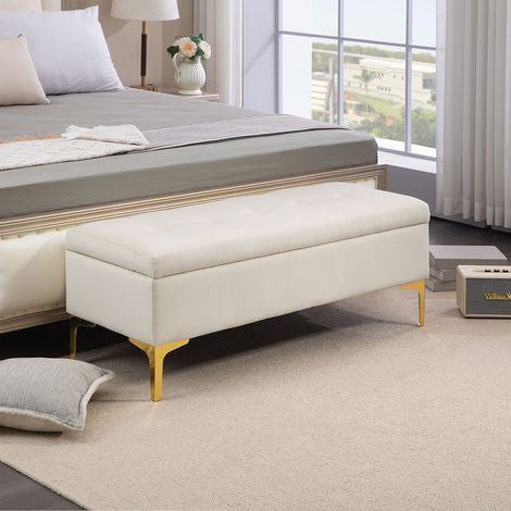 Banquette avec espace de rangement, 120x44x44, chargeable jusqu’à 120 kg, 5 cm, beige