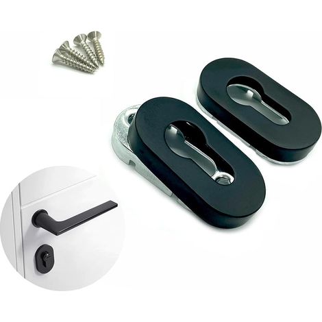 2 jeux Rosace Cylindre Cache Serrure Rosace de Protection Ovale en Acier Rosace cylindrique en acier Fabriqué en acier inoxydable noir mat pour Cylindre Profilé Portes Intérieures et Extérieures (1#) (1/5)