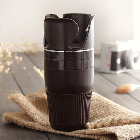 Porte-gobelet voiture rotatif 360° multifonction avec anneau silicone antiglisse pour clés tasses thé marron ABS 9x19 cm (1/4)
