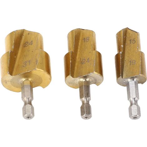 Kit de 3 forets étagés pour alésoirs de tuyaux PPR en acier à haute teneur en carbone et PVC, queue hexagonale, 19 mm, 24 mm et 31 mm. (1/5)