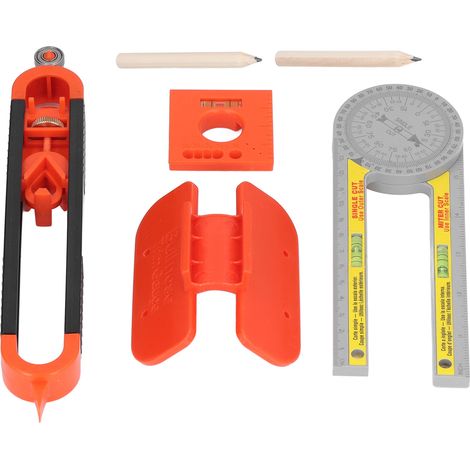 Lot de 6 outils traçage équerre gradée rapporteur règle mesure crayon avec niveau à bulle (1/5)
