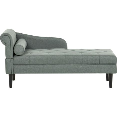 Chaise Longue en Tissu Côté Gauche Style Moderne Pieds en Bois Coussin Assorti Facile à Nettoyer Vert Yvoire