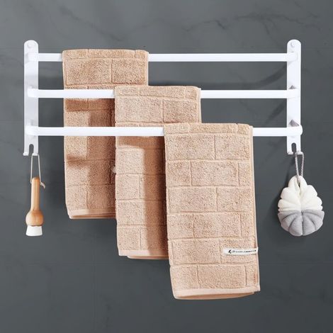 Porte-Serviettes Mural en Aluminium, 3 étages Porte Serviette Salle de Bain étagère Serviette avec Crochets, Étanche - pour Salle de Bain, Cuisine, Salle de Bain (1/4)